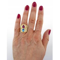 Marina B Yellow Gold Ring with Blue Topaz Tourmaline Diamond