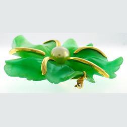Andrew Clunn Chrysoprase Yellow Gold Pin Brooch Clip