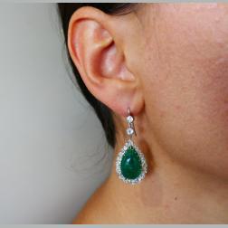 Victorian Emerald Diamond Gold Dangle Earrings