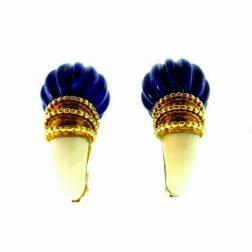 Boucheron Vintage 1970s Yellow Gold Lapis Earrings