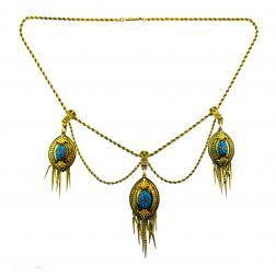 Victorian Turquoise Diamond Yellow Gold Necklace, 1900s Antique