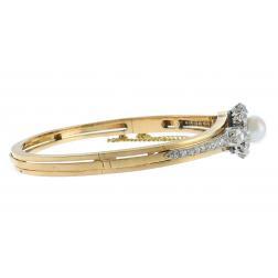 Antique Pearl Diamond 18k Gold Bangle Bracelet French Edwardian Victorian