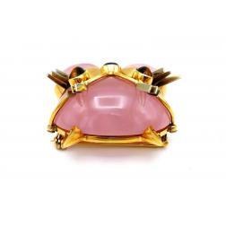 Tiffany & Co. Vintage Pink Quartz Gemstone Yellow Gold Cat Face Brooch