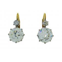 Victorian Diamond Silver 18k Gold Drop Stud Earrings Antique Estate