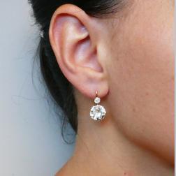 Victorian Diamond Silver 18k Gold Drop Stud Earrings Antique Estate