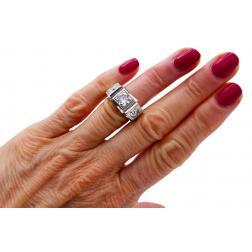 Art Deco Diamond Platinum Ring French Signed SB