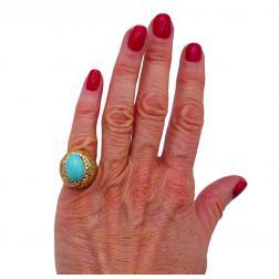 Vintage Turquoise Ring 18k Gold Diamond French Signed SC