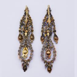 Antique Iberian 14k Gold Chandelier Earrings Silver Topped
