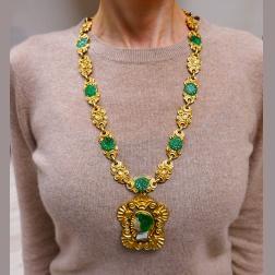 Art Nouveau Wander France Jade 18k Gold Necklace Brooch Pendant