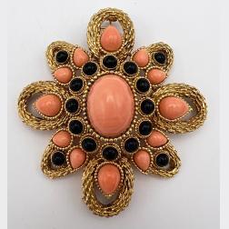 Vintage Boucheron Coral 18k Gold Clip Pendant Brooch