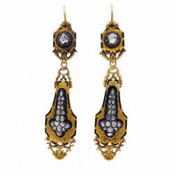Victorian 14k Gold Diamond Enamel Earrings Antique