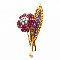 French Vintage Brooch Wild Rose Clip Pin 18k Gold Jewelry