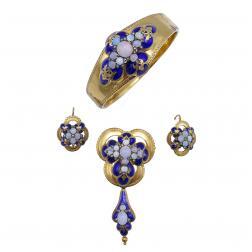 Antique French Victorian Bracelet Earrings Brooch 18k Gold