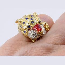 Vintage Frascarolo Ring 18k Gold Enamel Animalist Jewelry