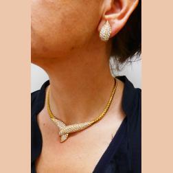 Vintage Fred Paris Necklace Earrings Set 18k Gold Diamond