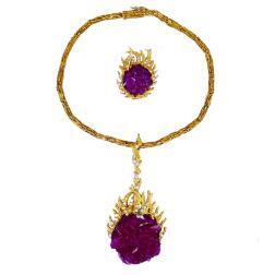 Vintage Paul Flato Necklace Ring Set 14k Gold Ruby Diamond