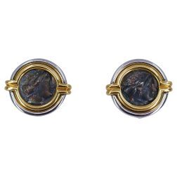 Vintage Bulgari Ancient Greek Coin Platinum Gold Earrings