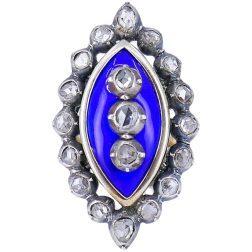 Victorian Ring Silver 18k Gold Enamel Diamond Antique Jewel