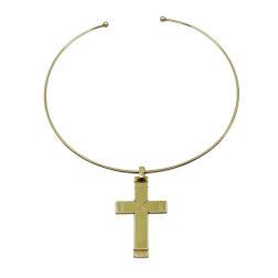 Wire Choker Necklace with Cross Pendant 14k Gold