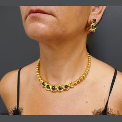 Jean Vitau Vintage 18k Gold Set Necklace and Earrings Gems