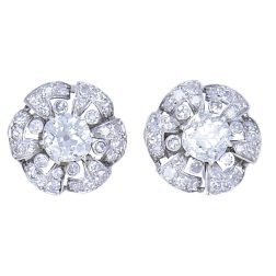 Vintage Platinum Diamond Earrings GIA Cluster Estate Jewelry