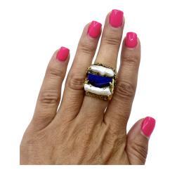 Whimsical Artisan Ring Pearl Gemstones 18k Gold