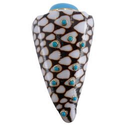 Trianon Shell Brooch 14k Gold Cabochon Turquoise