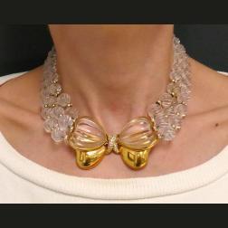 Vintage Boucheron Rock Crystal Gold Butterfly Necklace