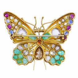 Victorian Butterfly Pin Brooch Gold Gemstones Enamel 18k