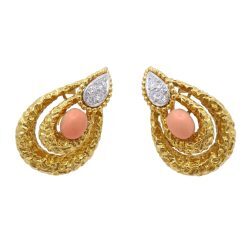 Mauboussin Paris Earrings 18k Hammered Gold Diamond Coral